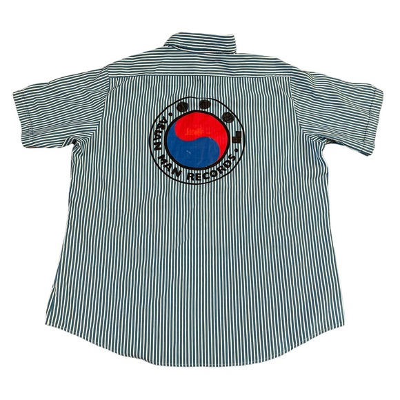 Vintage Asian Man Records Unitog USA Made XL Uniform Striped Button Up Shirt VTG - Picture 1 of 6
